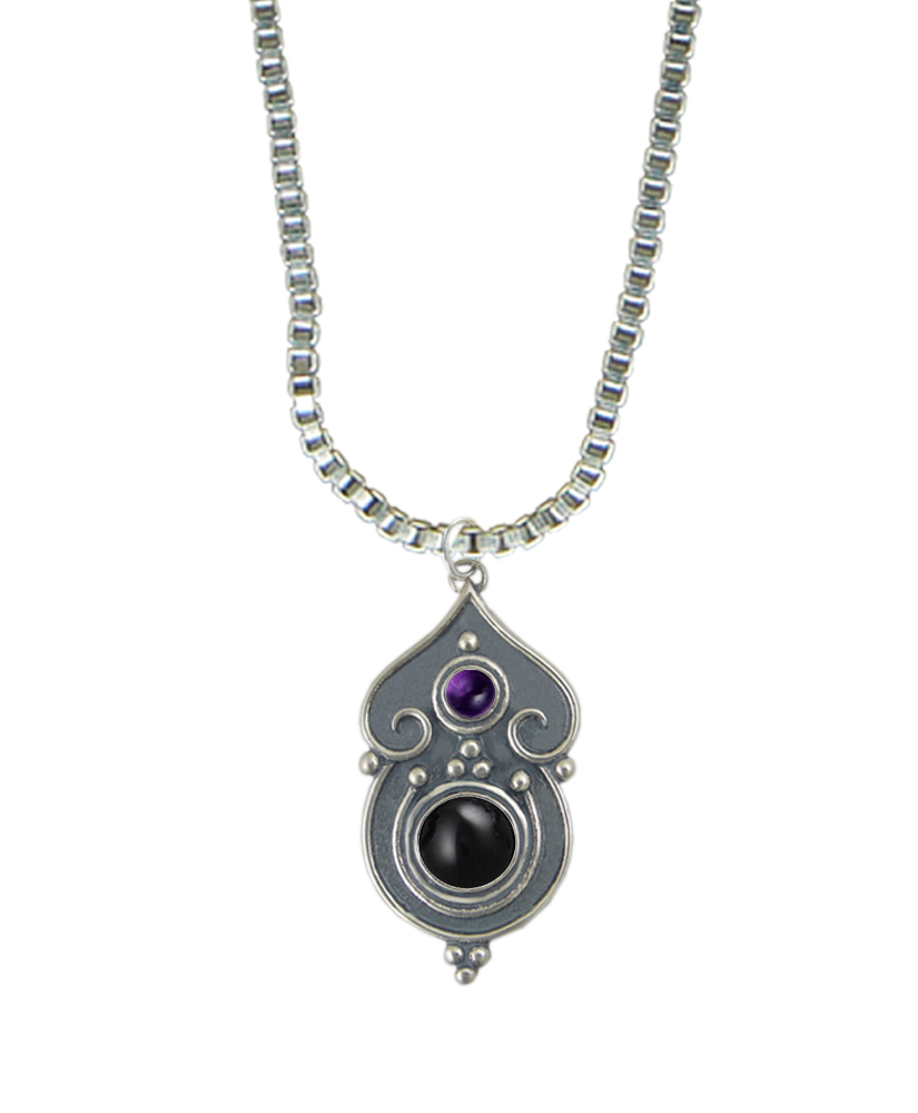 Sterling Silver Necklace Black Onyx And Amethyst